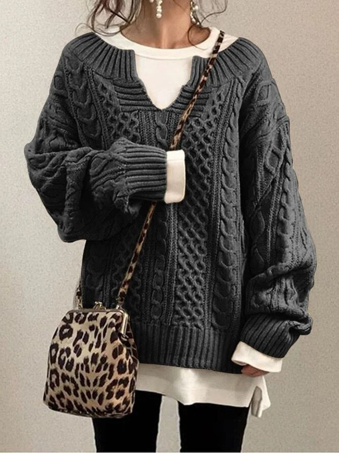 Felia Luxe Sweater | Bequemer warmer Oversized-Zopfpullover aus weichem Material