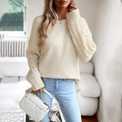 Lotte Pullover | Beigefarbener Pullover mit gestrickten Ärmeln
