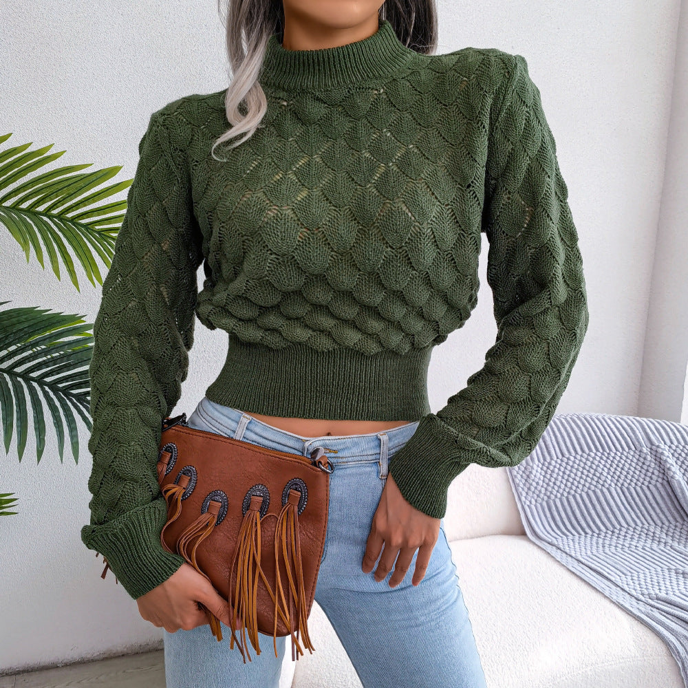 Romy Sweater | Gestrickter grüner kurzer Pullover für Frauen