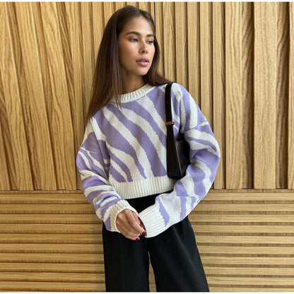 Zebra Sweater | Lila/weißer Zebra-Pullover für Herbst 2023
